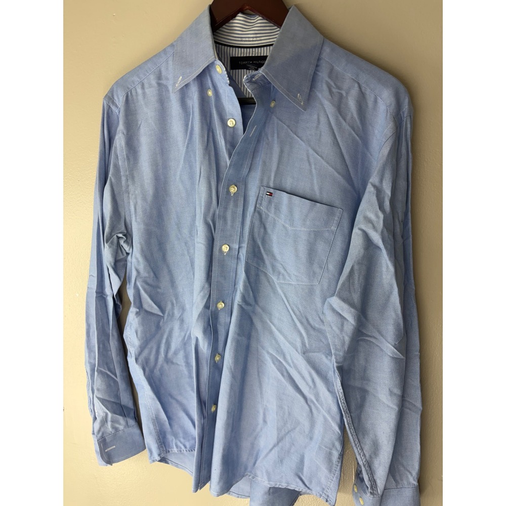 Tommy Hilfiger Mens Light Blue Oxford Button Down Shirt Small Long Sleeve Pocket